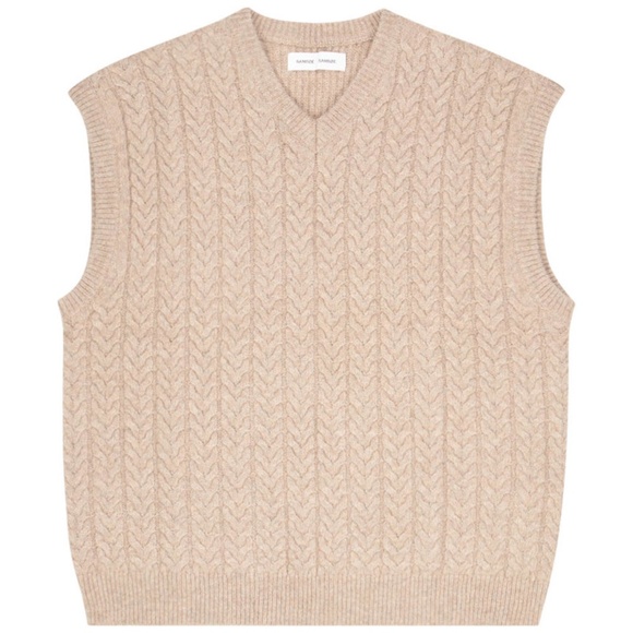 Samsoe beige wool cable knit sweater vest XL - Picture 1 of 5